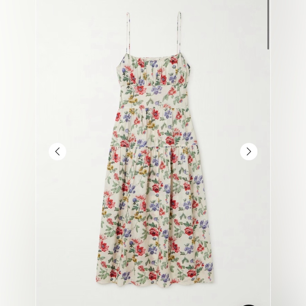 Doen Benoit gathered tiered floral-print ramie midi dress large